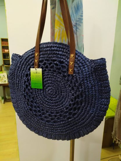 Bolso del tejido natural, azul marino